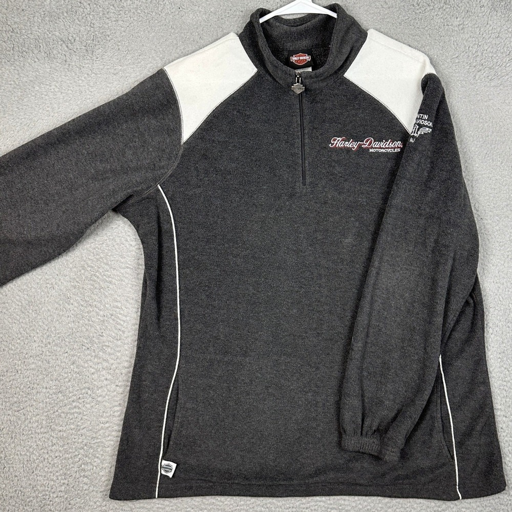 Harley-Davidson Jacket Women 2X Plus Quarter Zip Grey White Moto Fleece Pullover